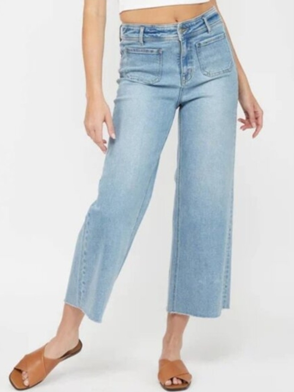 Mica Los Angeles Women's Croped Wide-Leg Light Stretch Denim Jeans Size 28